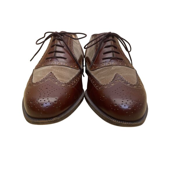 Salvatore Ferragamo Men’s Brown Leather & Suede Wingtip Brogue Oxfords Sz 9.5EE - Picture 2 of 8